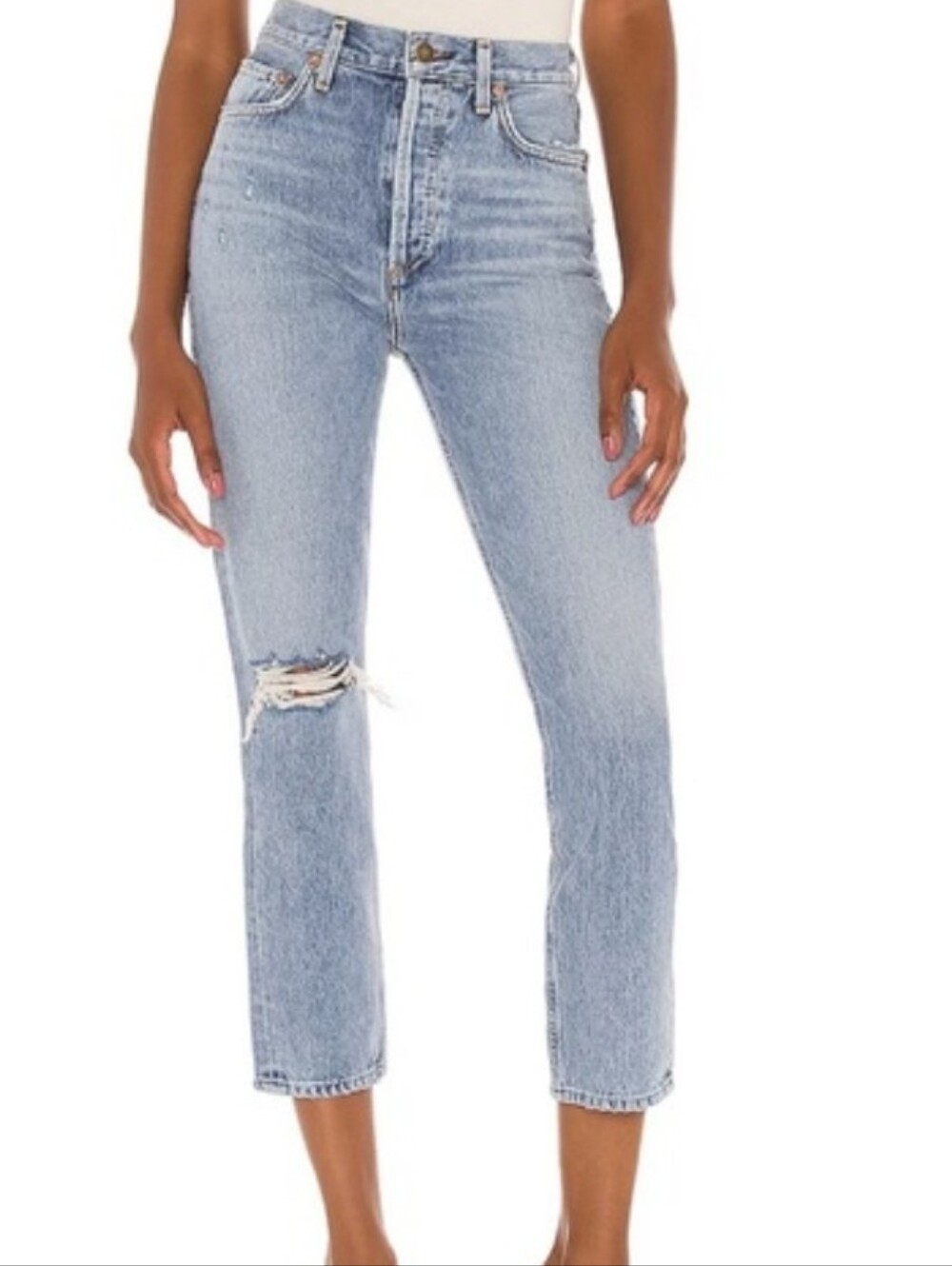NWT AGOLDE Riley High Rise Straight Crop Jeans In Endeavor Blue